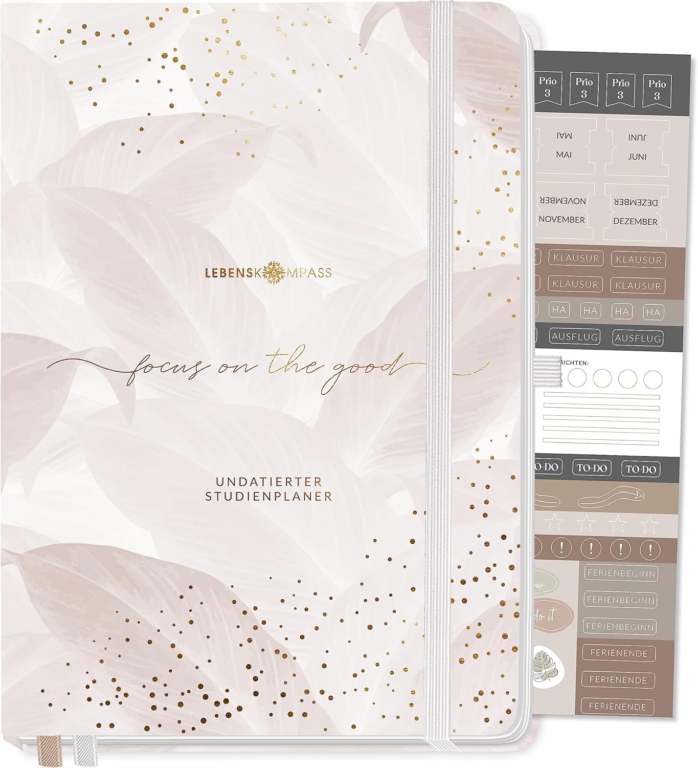 Lebenskompass® Student Planner without Date A5 "Charmer" – Beautiful Semester Planner with Many Extras – Uni Diary Calendar for Students Undated