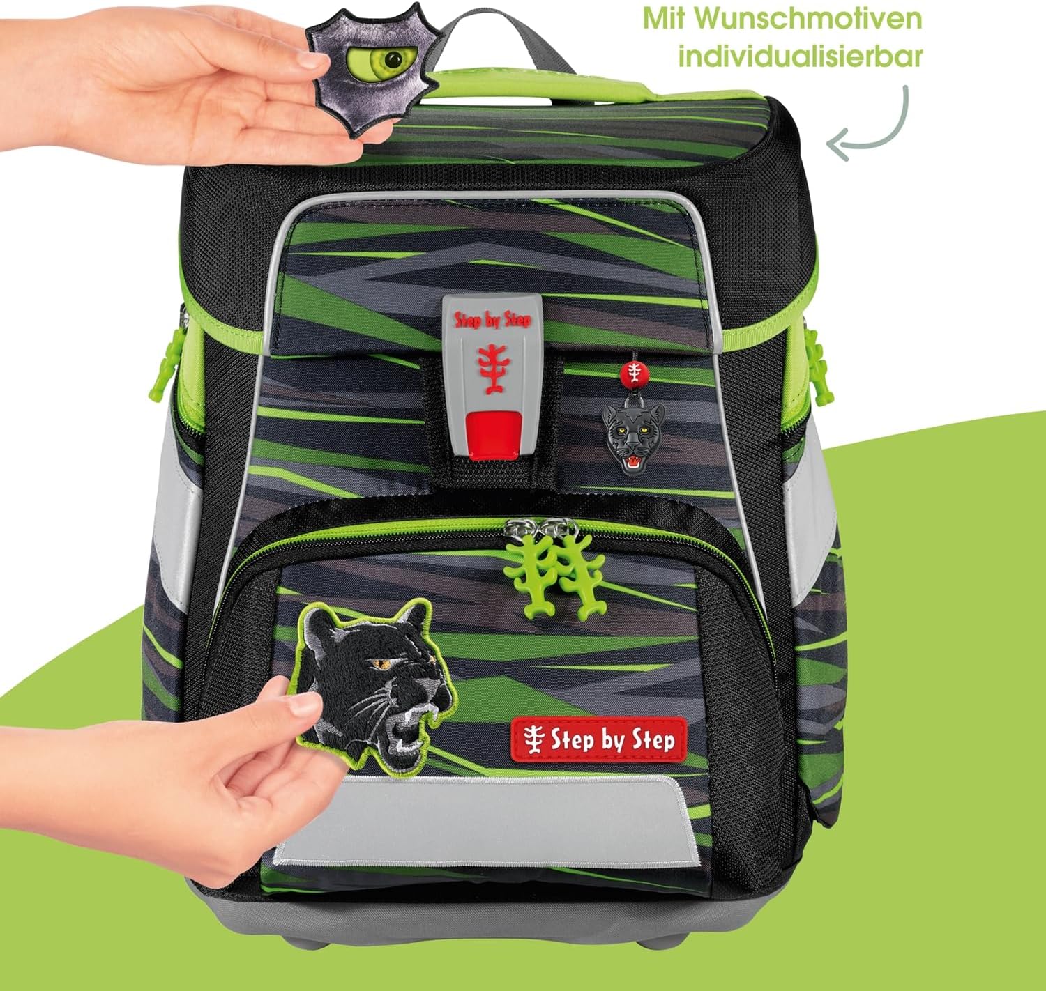 Step by Step Space Wild Cat Chicago School Bag Set, 5 Pieces, Black/Yellow, Jungle Design, Ergonomic Satchel, Reflectors, Height-Adjustable, Waist Belt for Boys 1st Class, 20 L – Bild 8