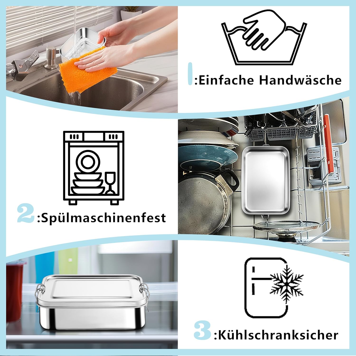 Homikit Lunch Box with Compartments, 850 ml Stainless Steel Bento Box Lunch Box for Children and Adults, Leak-Proof Metal Lunch Box with Sealing Ring for School, Office, Picnic, Dishwasher Safe – Bild 4