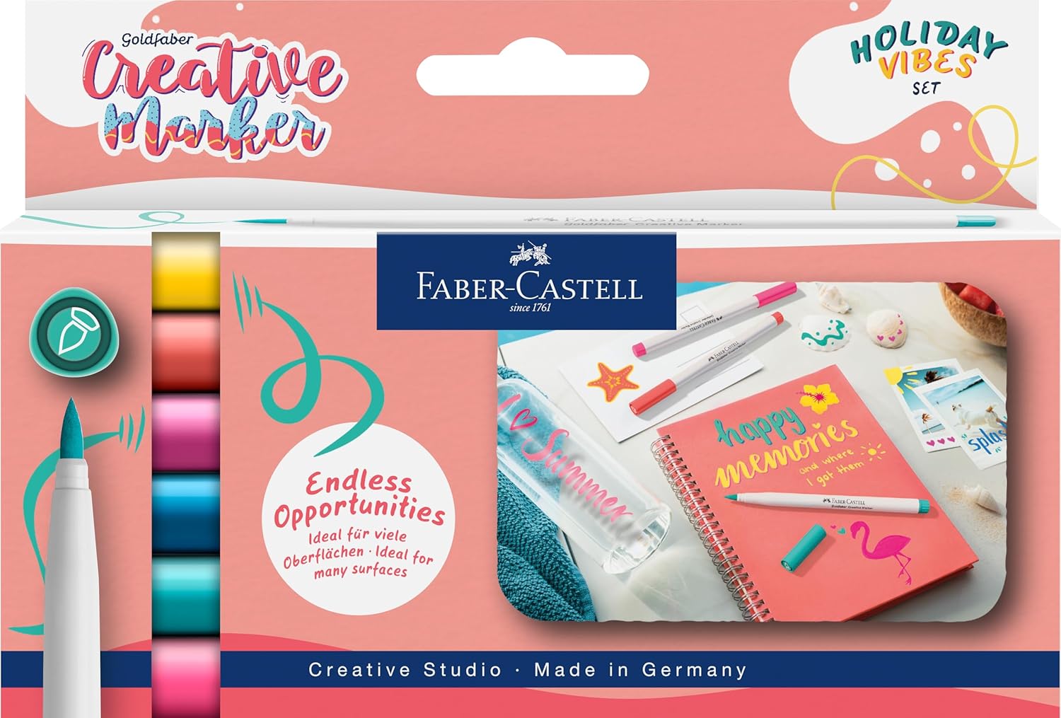 Faber-Castell Goldfaber 161013 Creative Marker Set, 6 Brush Pens, Waterproof Marker Holiday Vibes