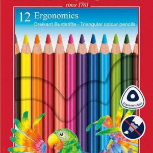 Faber-Castell 116512 Triangular Coloured Pencils, Pack of 12 in Cardboard Case