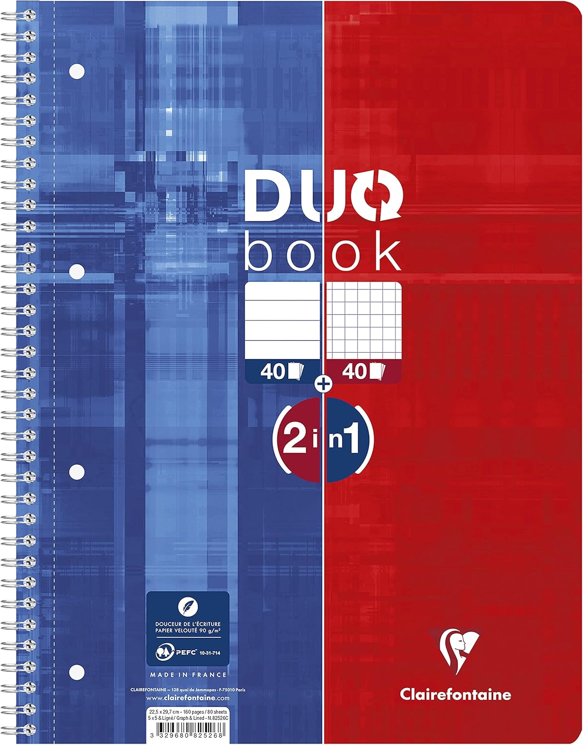 Clairefontaine 82526C College Notepad (9 x 14 cm, Duo, 40 Sheets Squared and 40 Lined Sheets) 1 Piece Red/Blue – Bild 2