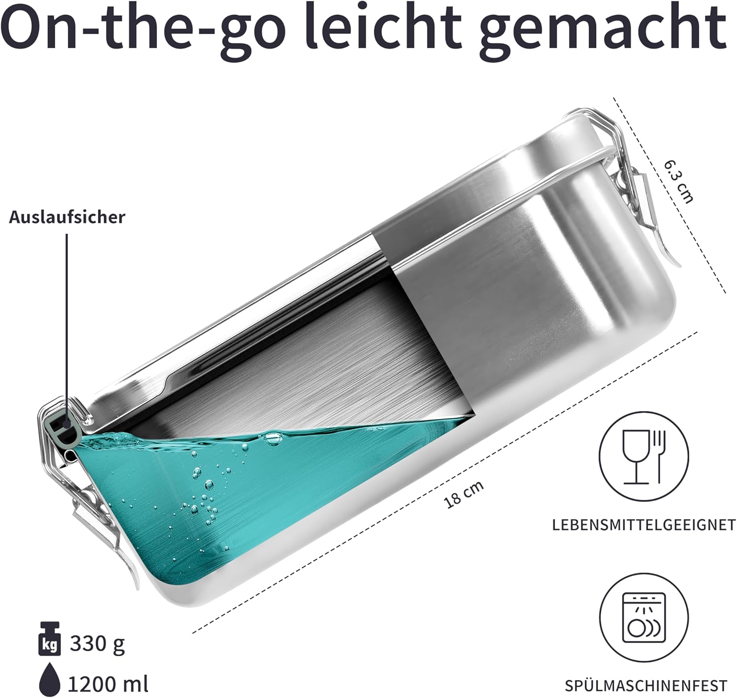 Bambaw Stainless Steel Lunch Box, 1200 ml, Bento BPA Free, Airtight Lunch Box, Bento with Compartments, Waterproof Stainless Steel Lunch Box, 1200 ml – Bild 4