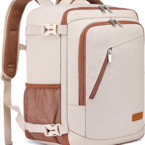 Hand Luggage Backpack Small Travel Backpack for Airplane Under Seat Bag Laptop Backpack with USB Charging Port for Men Women School Backpack Boys Teenagers, Beige-Brown-M