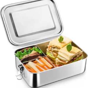 Homikit Lunch Box with Compartments, 850 ml Stainless Steel Bento Box Lunch Box for Children and Adults, Leak-Proof Metal Lunch Box with Sealing Ring for School, Office, Picnic, Dishwasher Safe
