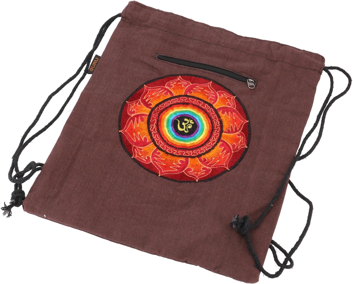 GURU SHOP Embroidered Gym Bag, Backpack, Sports Bag, Leisure Bag, Goa Bag, Hippie Bag - Black/Rainbow/OM, Men/Women, Cotton, 45 x 35 x 15 cm, Unusual Fabric Bag – Bild 2