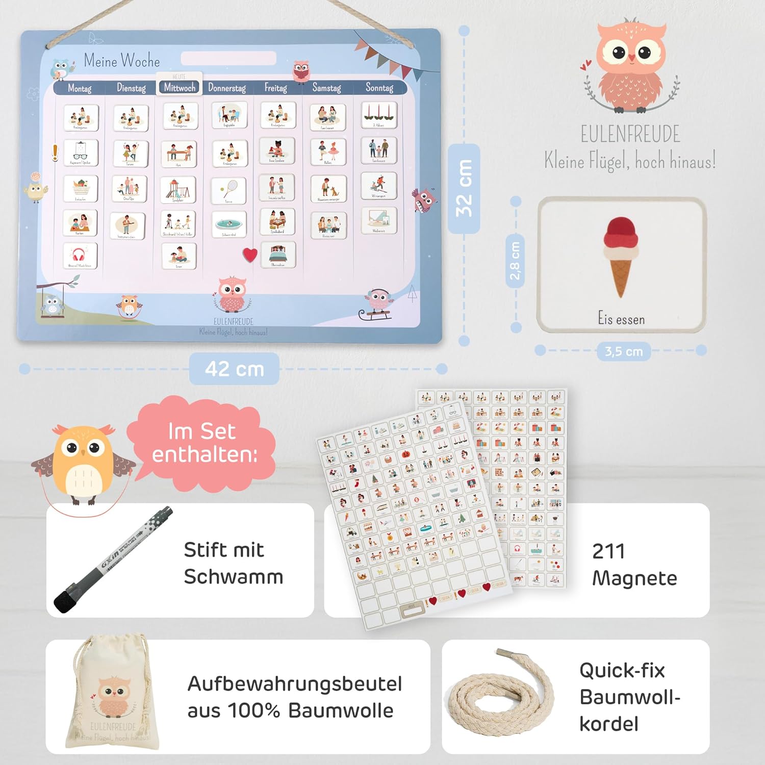 Children's Weekly Planner - Montessori Magnetic Board, 211 Magnets, Can Be Written On & Wipe Clean - Weekly Plan Children Promotes Independence & Structure - Weekly Planner Magnetic with Accessories – Bild 7
