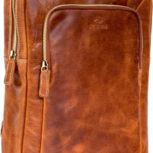 ALMADIH Premium Leather Backpack BENE – Leather Case 14 Inch Laptop Bag Travel Bag Hand Luggage DIN A4 Shoulder Bag Bicycle Hiking School Backpack Vintage