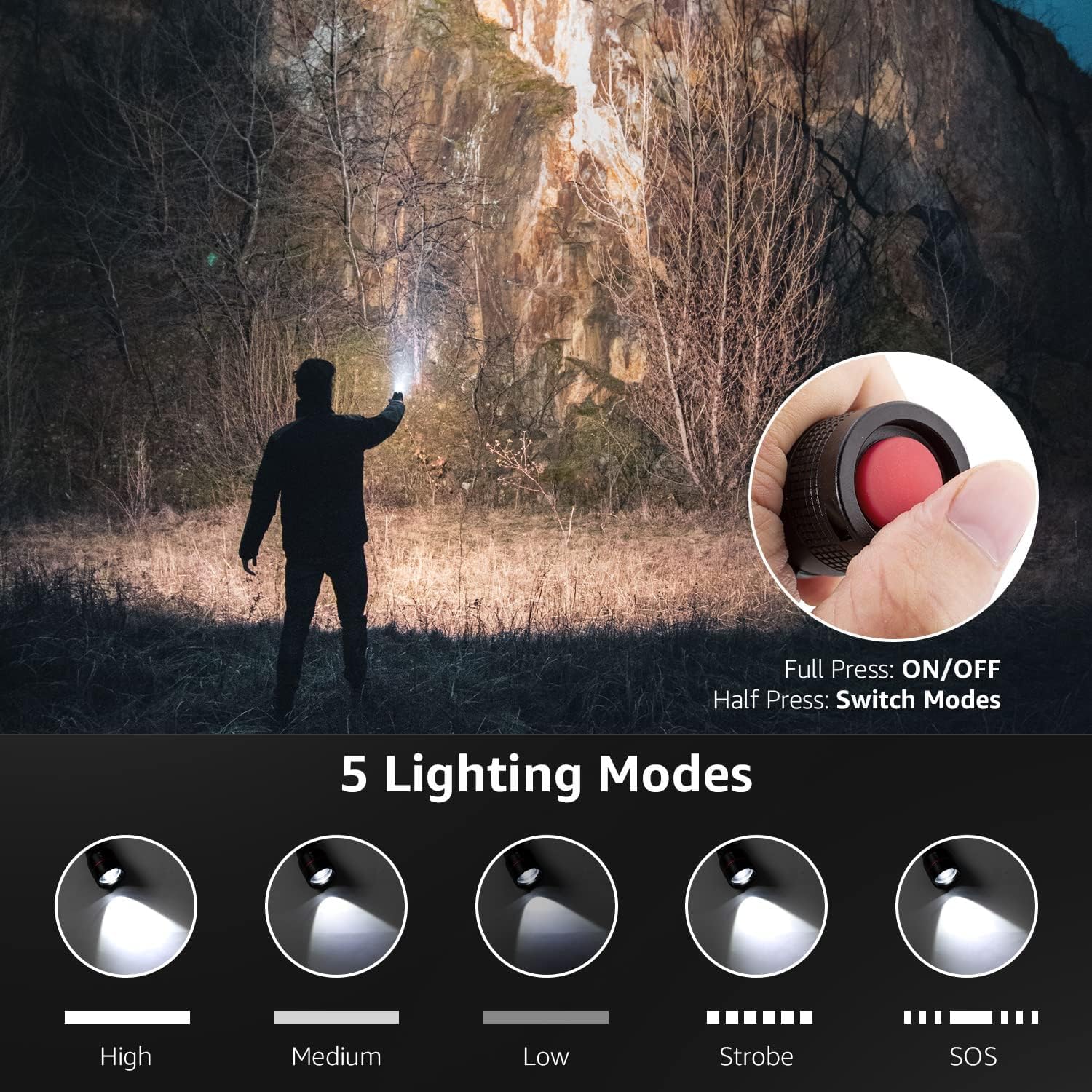 Lepro LED Torch, LE2000 Extremely Bright Small Torches, Battery Operated with 5 Modes, Zoomable Camping Hand Lamp, Waterproof Practical Torch for Outdoors, Hiking, Fishing, Dog Walking – Bild 3