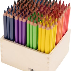 Betzold – Triangular Pencil Set Thick 144 Wooden Colouring Pencils 17.5 cm Stand Wooden Pencils Triangular