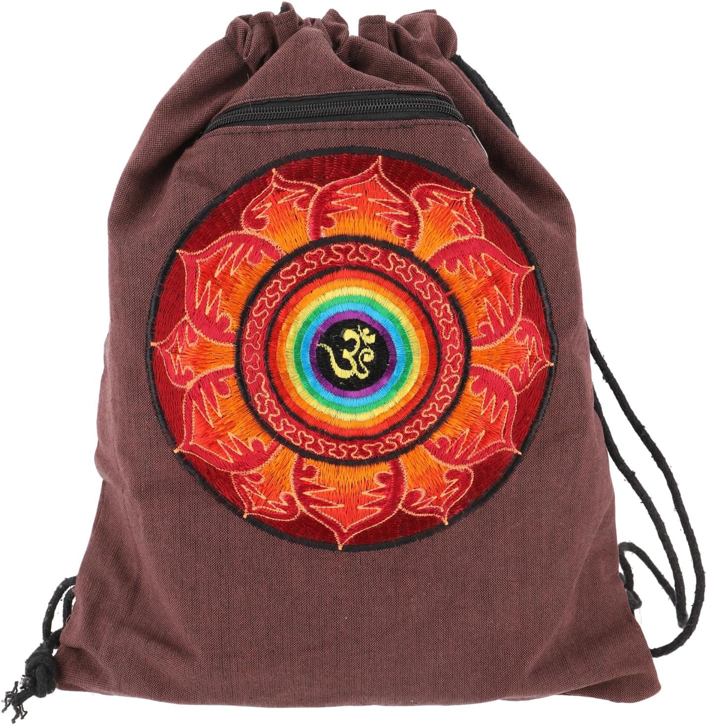 GURU SHOP Embroidered Gym Bag, Backpack, Sports Bag, Leisure Bag, Goa Bag, Hippie Bag - Black/Rainbow/OM, Men/Women, Cotton, 45 x 35 x 15 cm, Unusual Fabric Bag