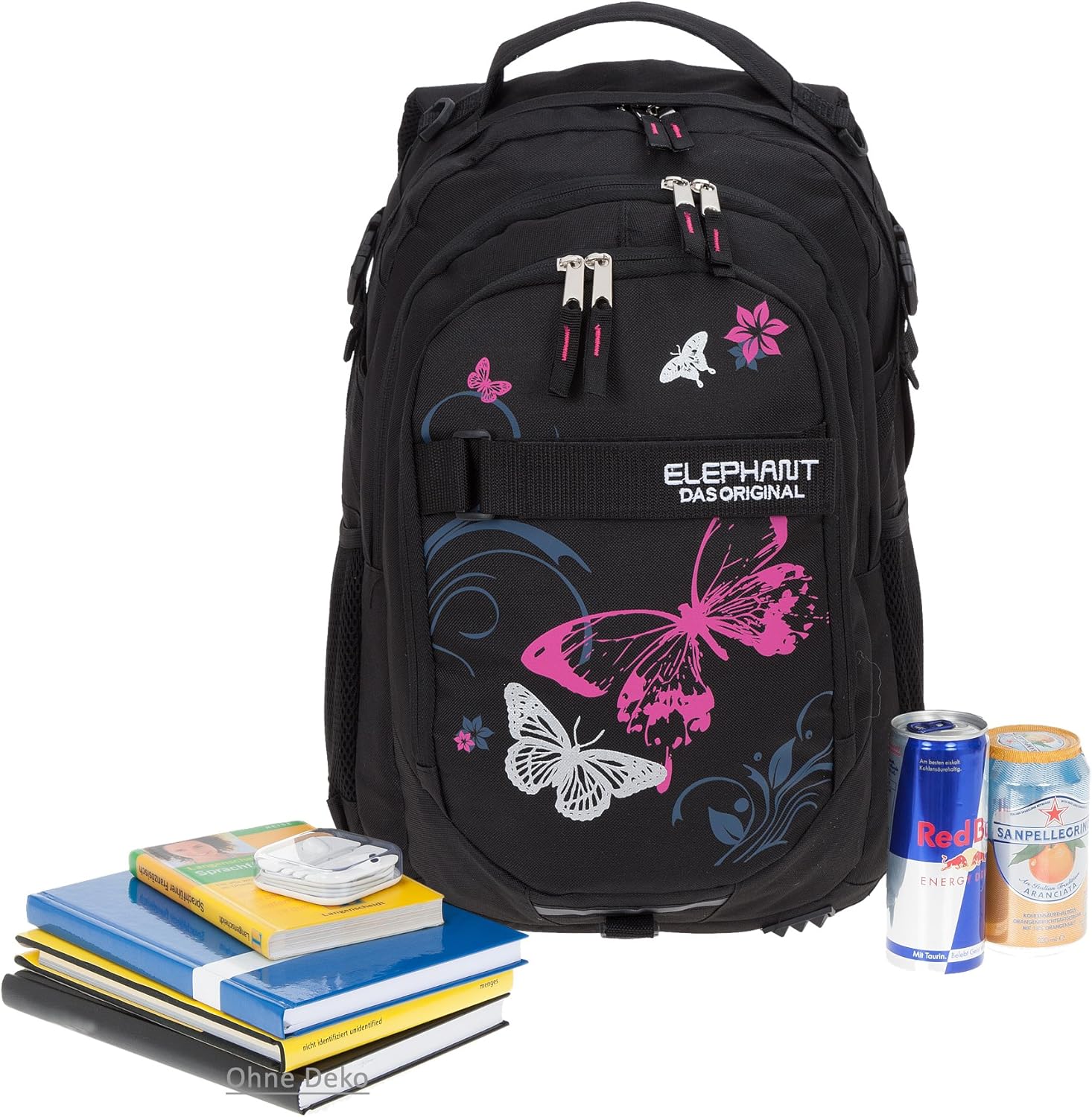 ELEPHANT Hero Signature 12645 School Backpack Design, Butterfly Black Pink, School backpack – Bild 7