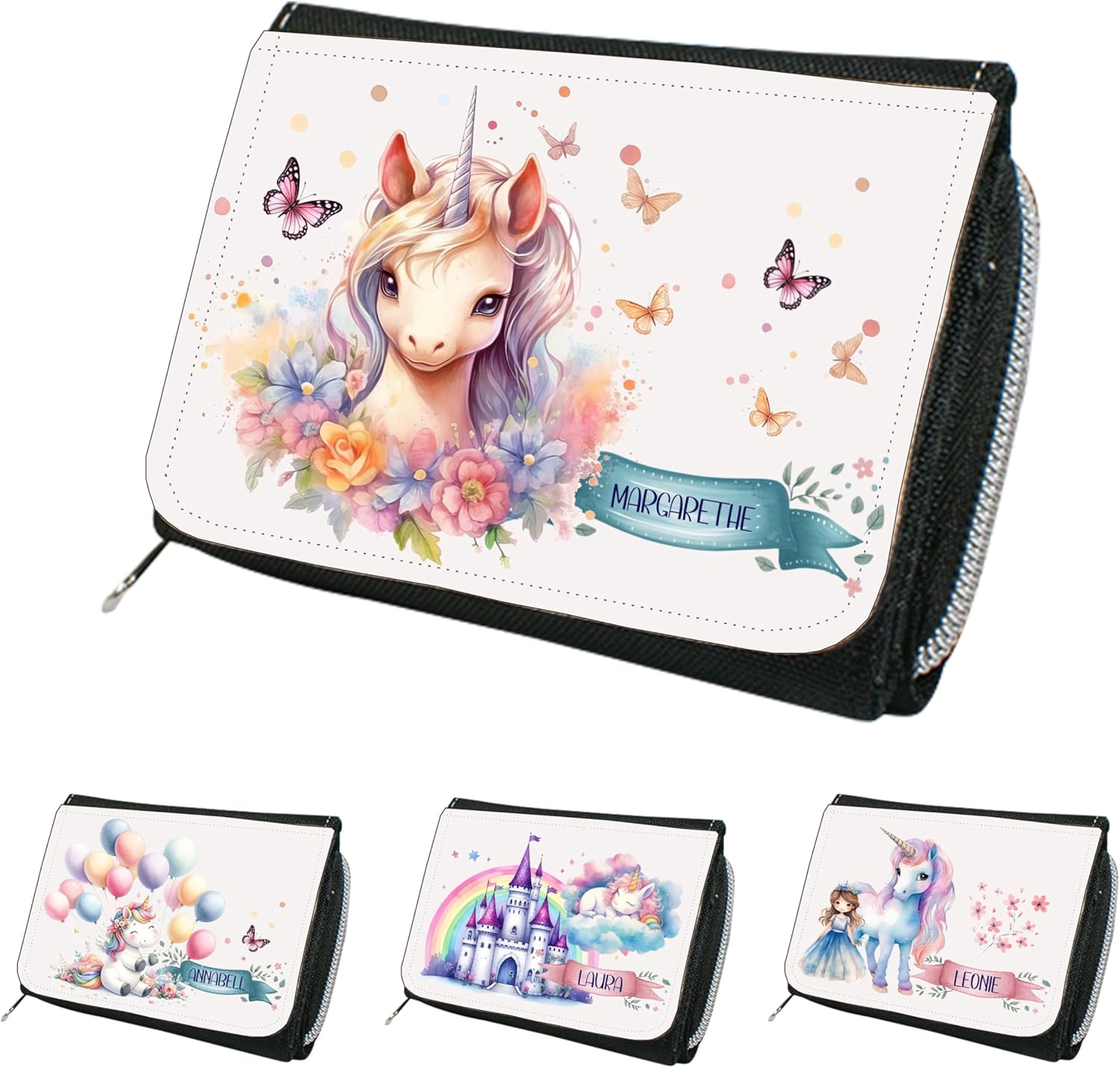 wolga-kreativ Children's Wallet with Name Boy Girl Personalised Children's Gift, Unicorn, S, Casual