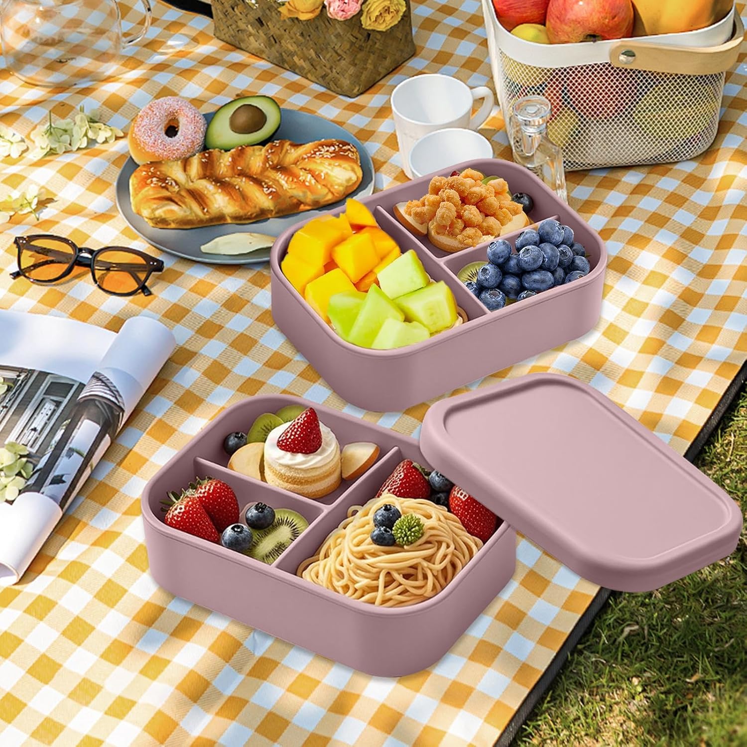 Bento Box Silicone Lunch Box - BPA-Free Food Box with Compartments, Microwave Safe & Leak-Proof - Children & Adults 800 ml for School Office Picnic – Bild 7