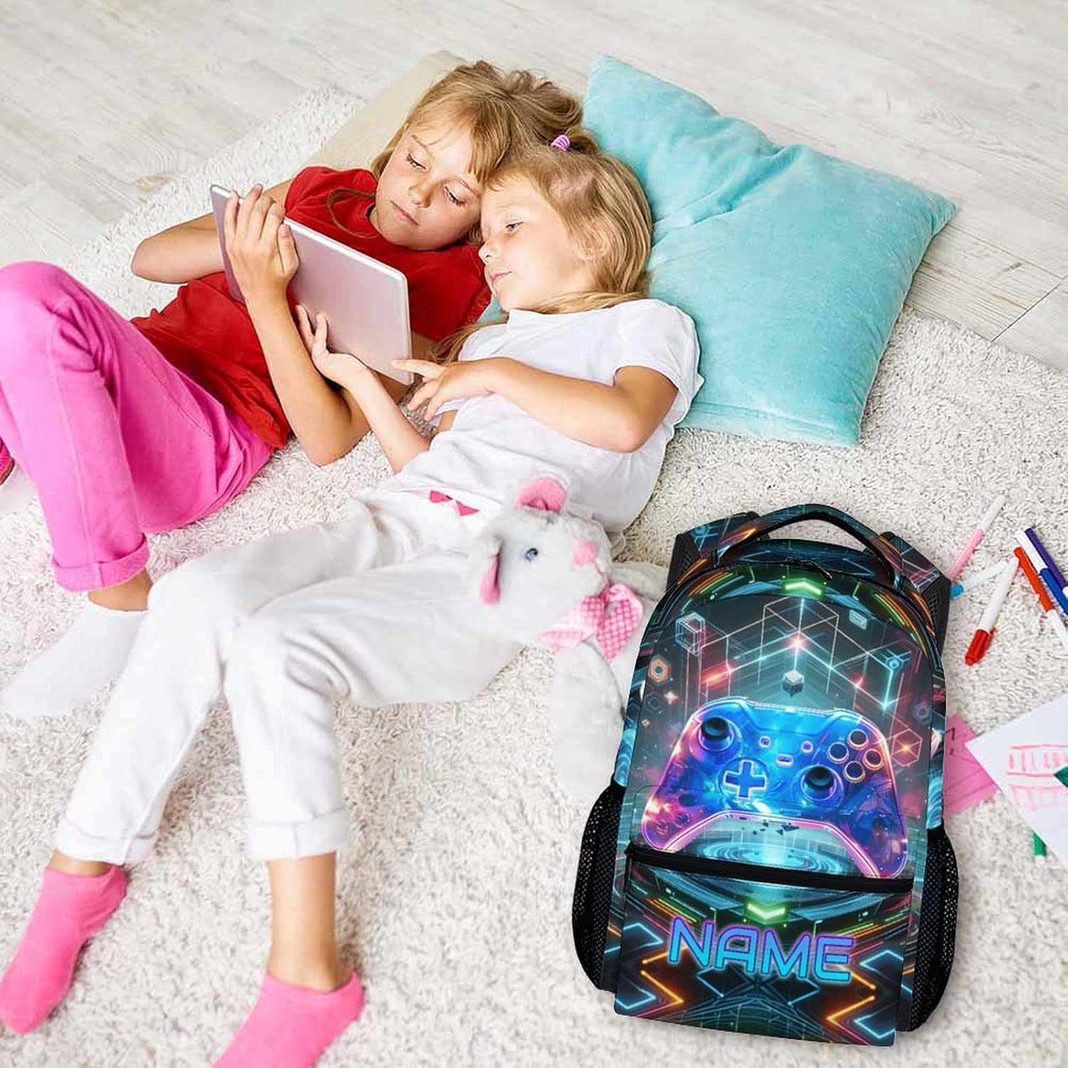Personalised Gamer School Backpack with Name - Gaming Backpack for Children with Controller Design, Individual School Bag for School, Travel and Leisure – Bild 8