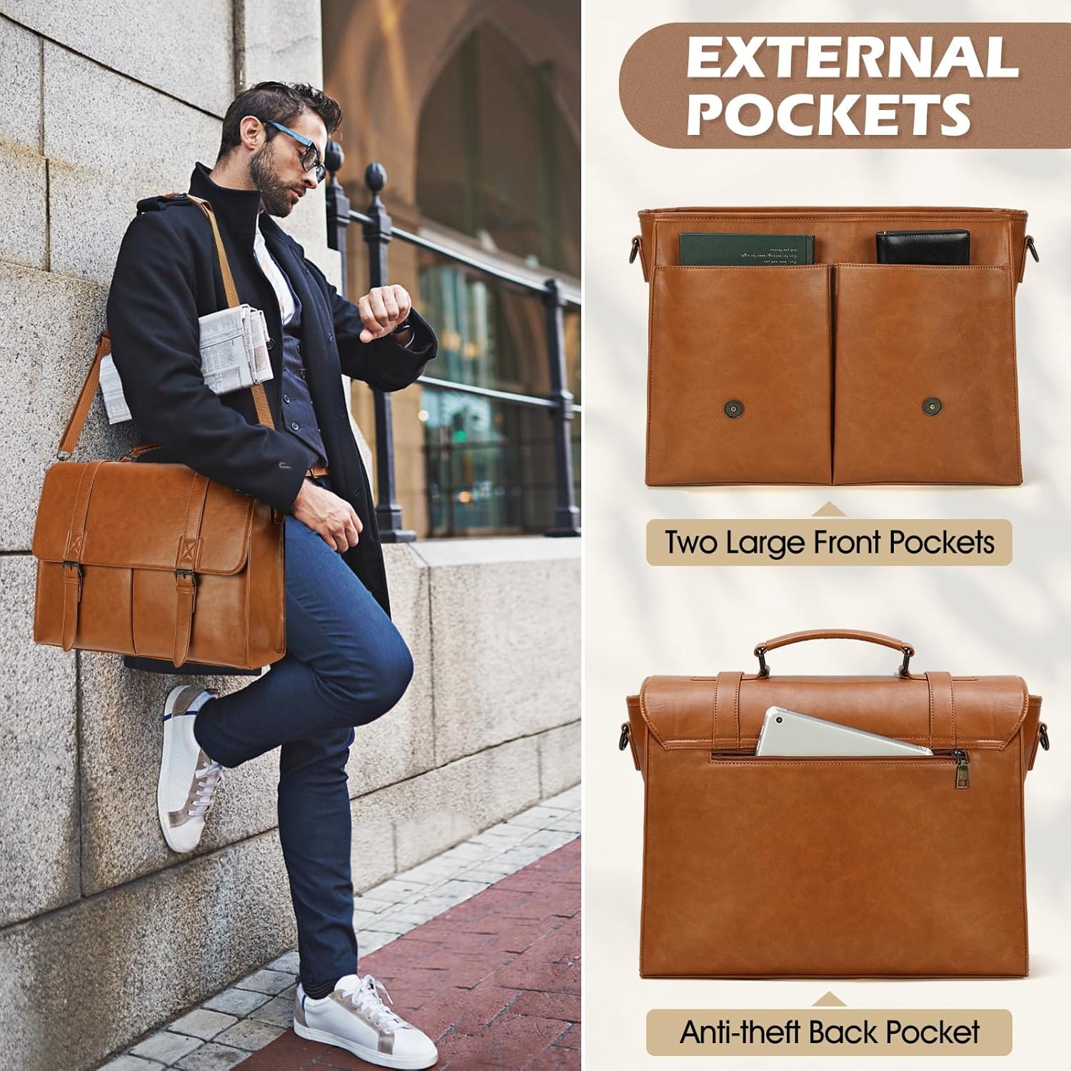 RAINSMORE Men's Shoulder Bag Briefcase Laptop Bag 15.6 Inch Messenger Bag for Business Work School – Bild 3