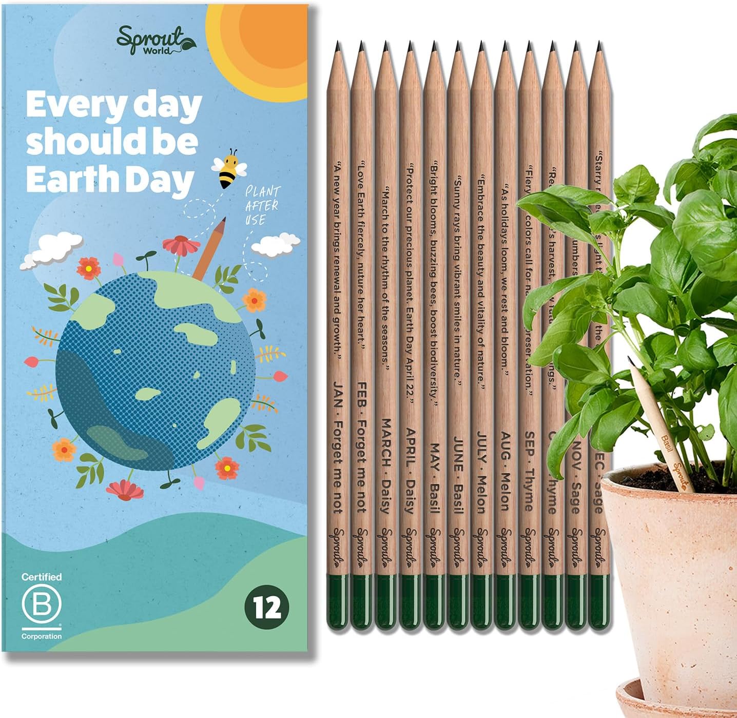 Sprout World Pencil | Everyday Earth | Plantable Graphite Pens with Flower Seeds | Environmentally Friendly Organic Wood | Sustainable Gift Ideal for Drawing, Sketching & Shading | Pack of 12 – Bild 2