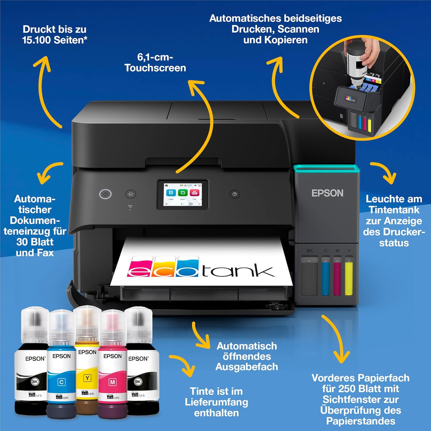 Epson EcoTank ET-4950 A4 Multifunction Printer with Wi-Fi & AirPrint Ink Tank, Automatic Document Feeder, Duplex Print, Scan, Copy & Fax, Up to 3 Years of Ink Included – Bild 3