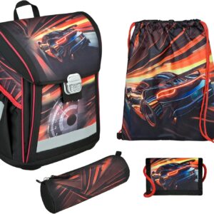 Undercover Curve Speed Racer School Bag Set – Approx. 23 Litres Storage Space – Ergonomic Back Padding – Attached Reflectors – Boys – School Bag Set 1st Class