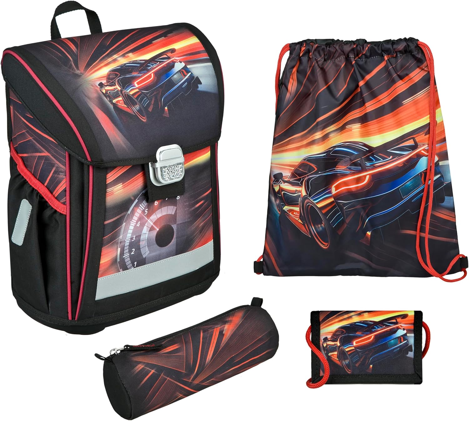 Undercover Curve Speed Racer School Bag Set - Approx. 23 Litres Storage Space - Ergonomic Back Padding - Attached Reflectors - Boys - School Bag Set 1st Class