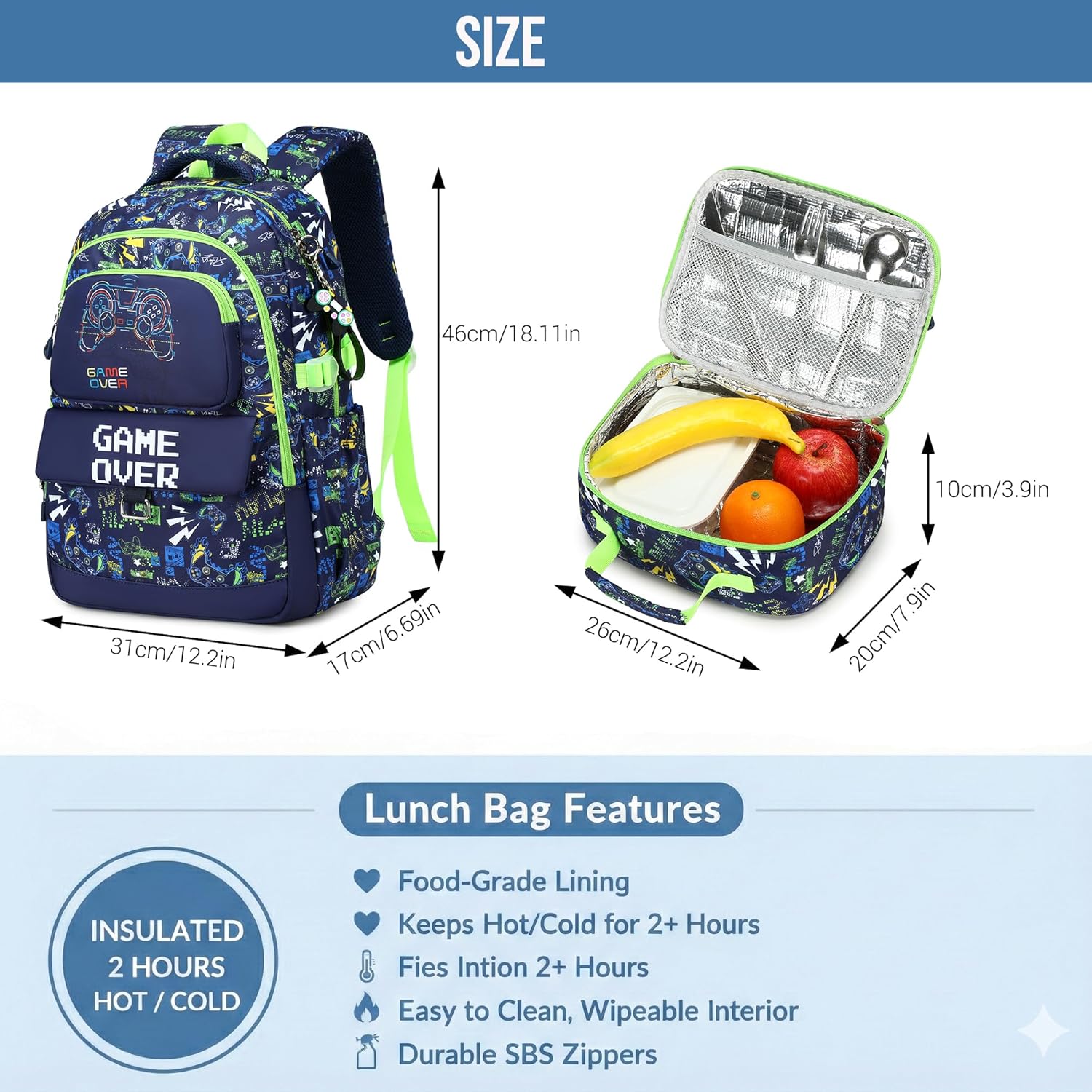 Makukke School Backpack Set for Teenagers Boys, Gamer School Bags with Lunch Box and Pencil Case, Gifts Cool School Bag for Primary and Middle School – Bild 6
