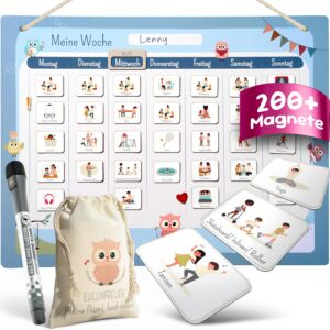 Children’s Weekly Planner – Montessori Magnetic Board, 211 Magnets, Can Be Written On & Wipe Clean – Weekly Plan Children Promotes Independence & Structure – Weekly Planner Magnetic with Accessories