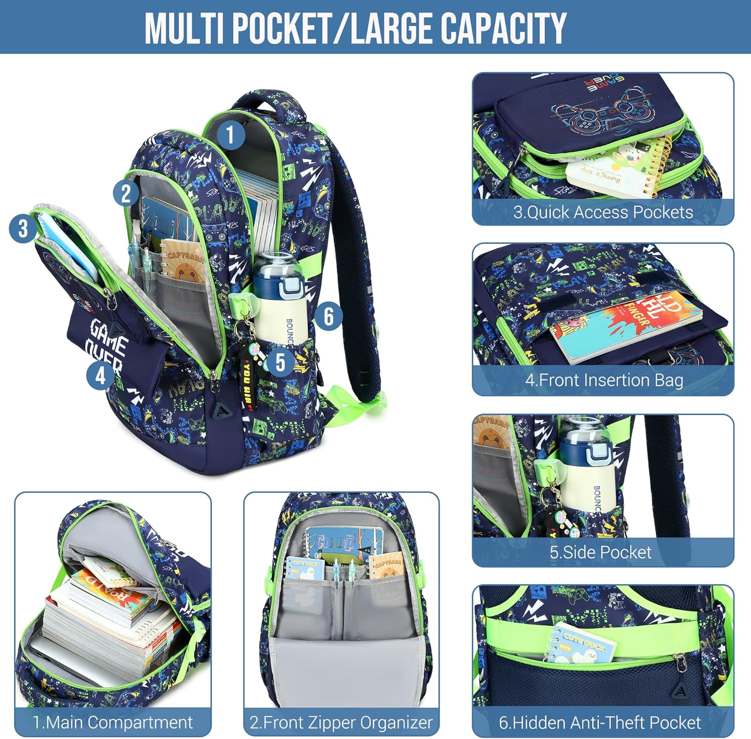 Makukke School Backpack Set for Teenagers Boys, Gamer School Bags with Lunch Box and Pencil Case, Gifts Cool School Bag for Primary and Middle School – Bild 4