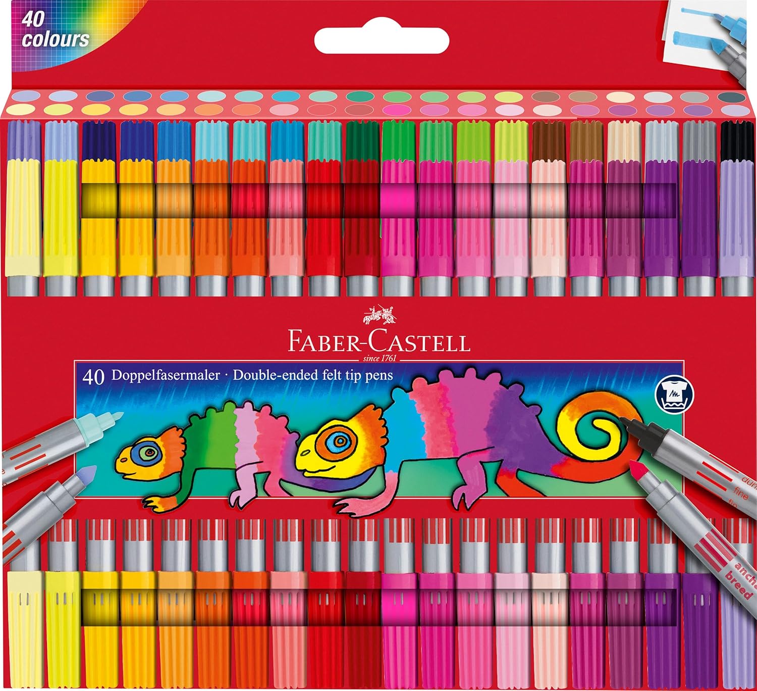 Faber-Castell 151140 Felt Tip Pens Set with 40 Double Fibre Tip Pens for Children and Adults
