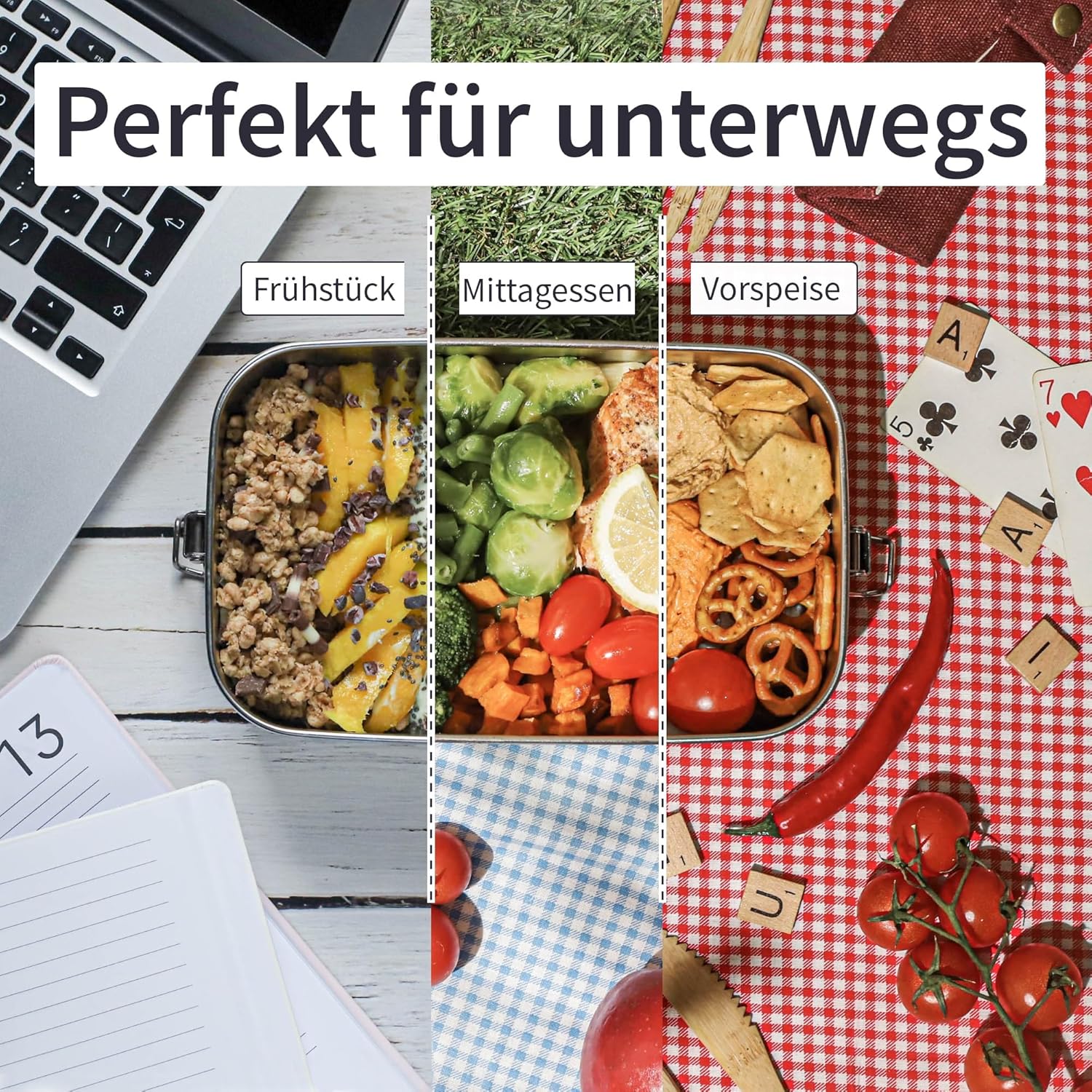 Bambaw Stainless Steel Lunch Box, 1200 ml, Bento BPA Free, Airtight Lunch Box, Bento with Compartments, Waterproof Stainless Steel Lunch Box, 1200 ml – Bild 6