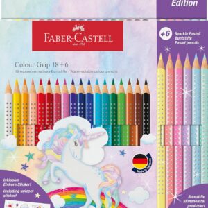 Faber-Castell 201543 Unicorn Colouring Pencils Set, 24 Pieces, Shatterproof, incl. 6 Sparkle Pastel Pencils and Unicorn Stickers
