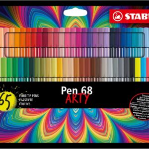 Premium Fibre-Tip Pen – STABILO Pen 68 – ARTY – Pack of 65 – Assorted Colours