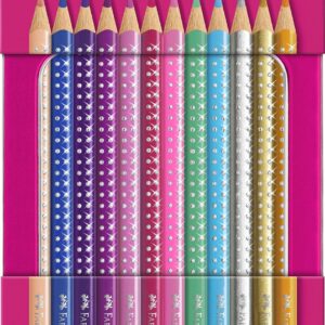 Faber-Castell Sparkle 201737 Colouring Pencils Set of 12 in Metal Case, Triangular, Shatterproof