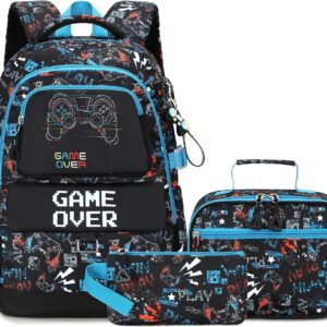 Makukke School Backpack Set for Teenagers Boys, Gamer School Bags with Lunch Box and Pencil Case, Gifts Cool School Bag for Primary and Middle School