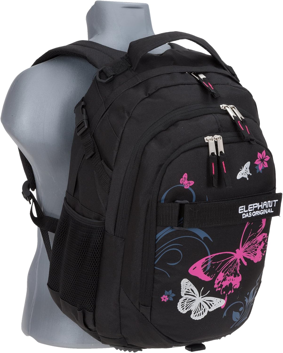 ELEPHANT Hero Signature 12645 School Backpack Design, Butterfly Black Pink, School backpack – Bild 2