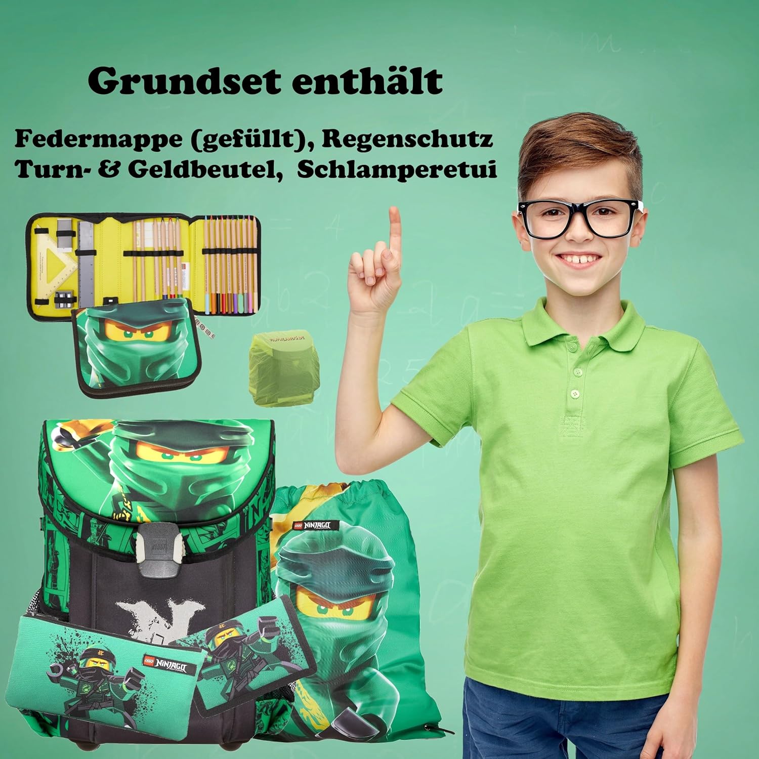 Familando Ninjago School Bag for Boys and Girls · Lego Easy · 790 g Light · School Bag 1st Class in Set, Green – Bild 8