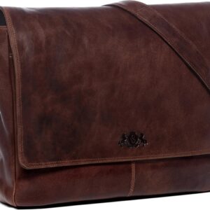 SID & VAIN Laptop Messenger Bag Real Leather Spencer Large 15 Inch Laptop Shoulder Bag Laptop Bag Leather Case Men Spencer Brown