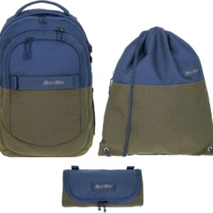 Bestway School Backpack Boys Girls 3-Piece Set Evolution Packer Evo School Folder Backpack School Bag Bag 40177 Sports Bag Pencil Case +rsm, Color Block Olive Blue 0626