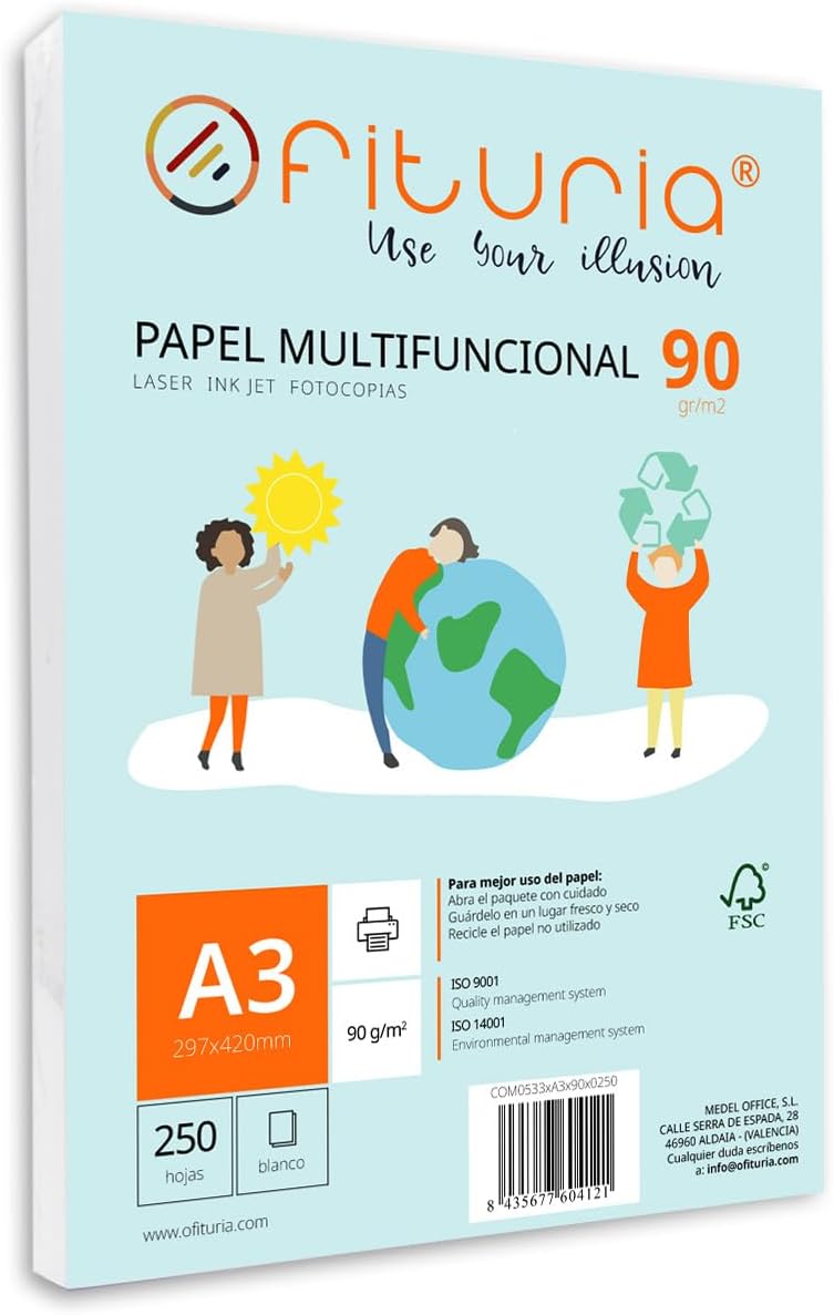 Pack of 250 White A3 Sheets 90g Printer Paper Multifunctional Copier Paper for School and Office Ideal for Laser Printers, Inkjet Printers or Copiers - Ofituria
