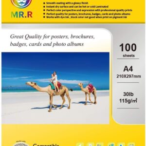 MR.R 115 g/m² 100 Sheets A4 Format One-sided High-Gloss Inkjet Photo Paper Inkjet Printer Glossy Photo Paper Instant Dry Waterproof Bright White Photo Sheets