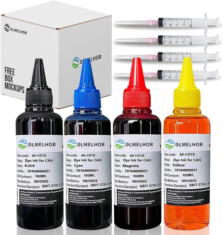 Universal Dye Refill Ink Kits Suit for EPN Canon HP Brother Lexmark Samsung Dell Kodak Inkjet Printer Compatible Cartridges Refill Cartridges CISS CIS System, 4 Colour Sets (BK, C, M, Y) x 1