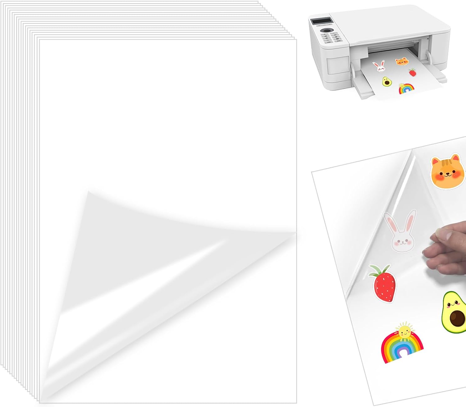 A4 Sticker Paper for Printing, 20 Sheets Printable Adhesive Film, Transparent, Vinyl Sticker Printer Paper, Self-Adhesive Film Printing Paper, for Inkjet Printers and Laser Printers