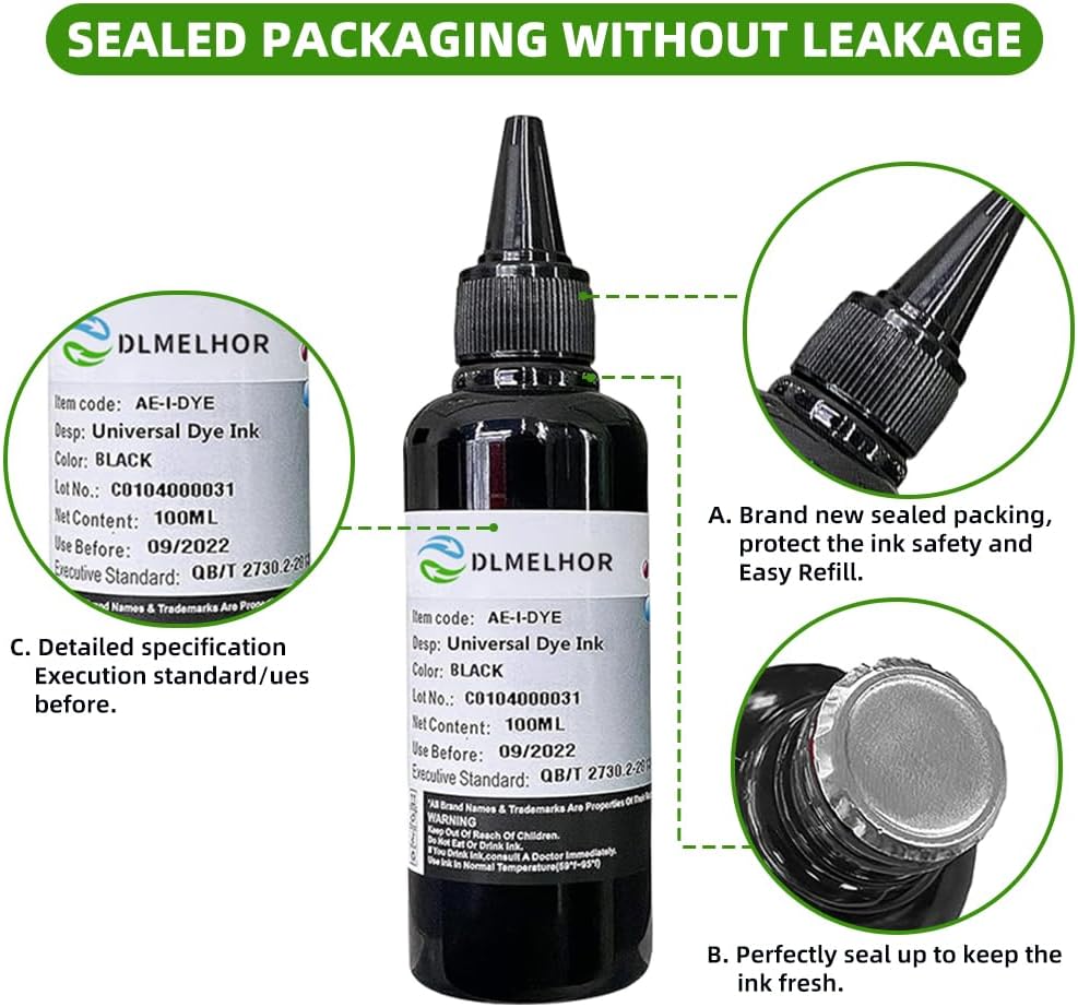 Universal Dye Refill Ink Kits Suit for EPN Canon HP Brother Lexmark Samsung Dell Kodak Inkjet Printer Compatible Cartridges Refill Cartridges CISS CIS System, 4 Colour Sets (BK, C, M, Y) x 1 – Bild 6