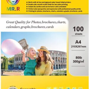 MR.R 300 g/m² A4X100 Sheets Photo Paper Double Matt Photo Paper Instant Drying Waterproof Bright White for Inkjet Printers