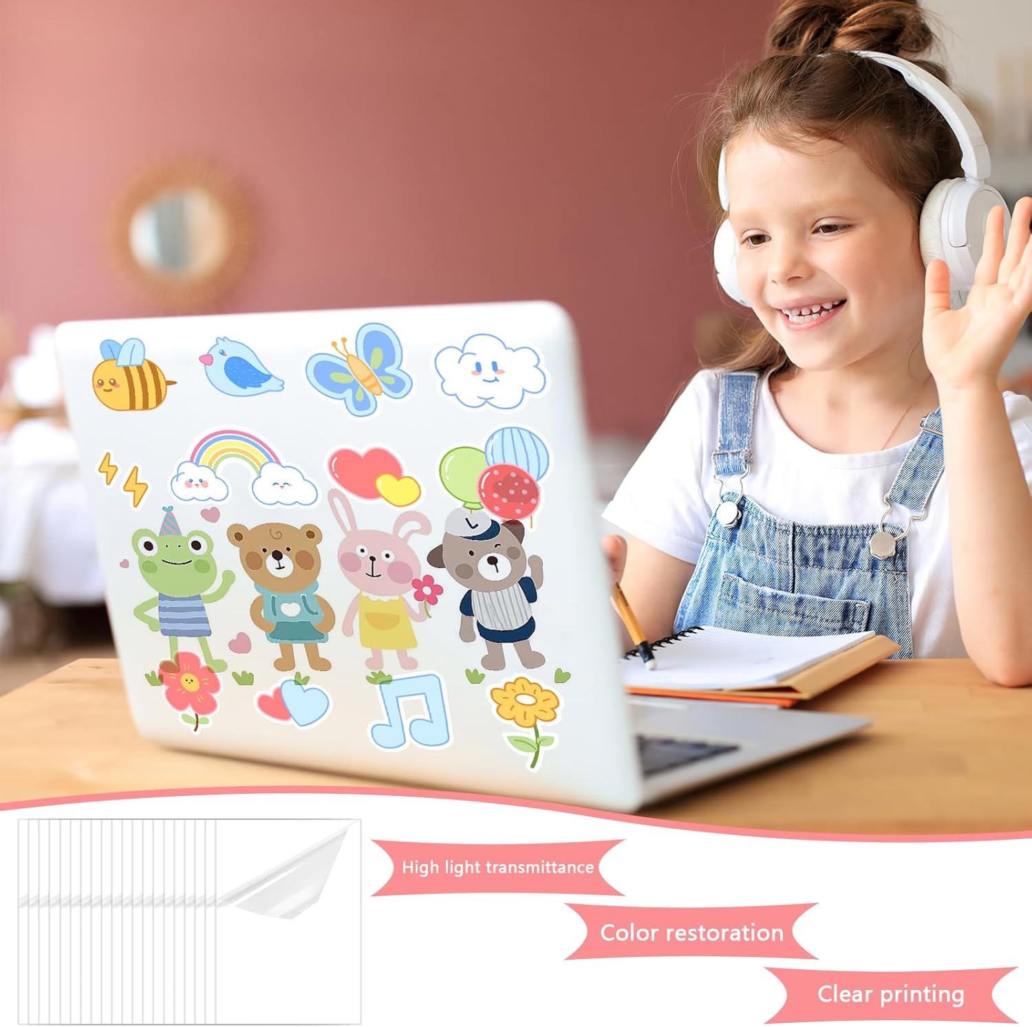 A4 Sticker Paper for Printing, 20 Sheets Printable Adhesive Film, Transparent, Vinyl Sticker Printer Paper, Self-Adhesive Film Printing Paper, for Inkjet Printers and Laser Printers – Bild 6