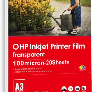 A3 Clear Inkjet OHP Film with Senser Trip for Inkjet Printers – 20 Sheets – For Use in Image and Design Printing