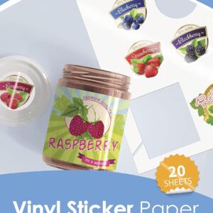 A-SUB 20 Sheets White Glossy High Quality Waterproof Printable Vinyl Sticker Paper Self Adhesive Vinyl Labels for Inkjet Printers