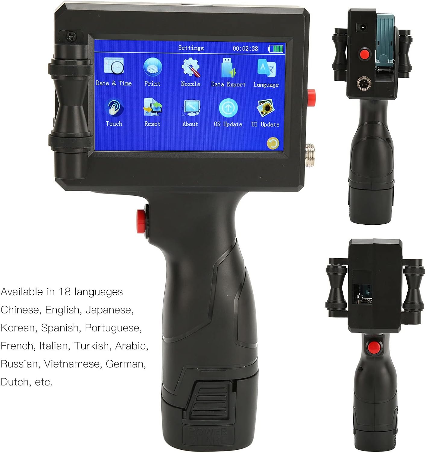 Zunate Handheld Inkjet Printer, Portable, Quick-Drying Inkjet Coder with 4.3 Inch LCD Touch Screen, Supports 18 Languages and 3 Printing Precision, DIY Printer for (EU) – Bild 3