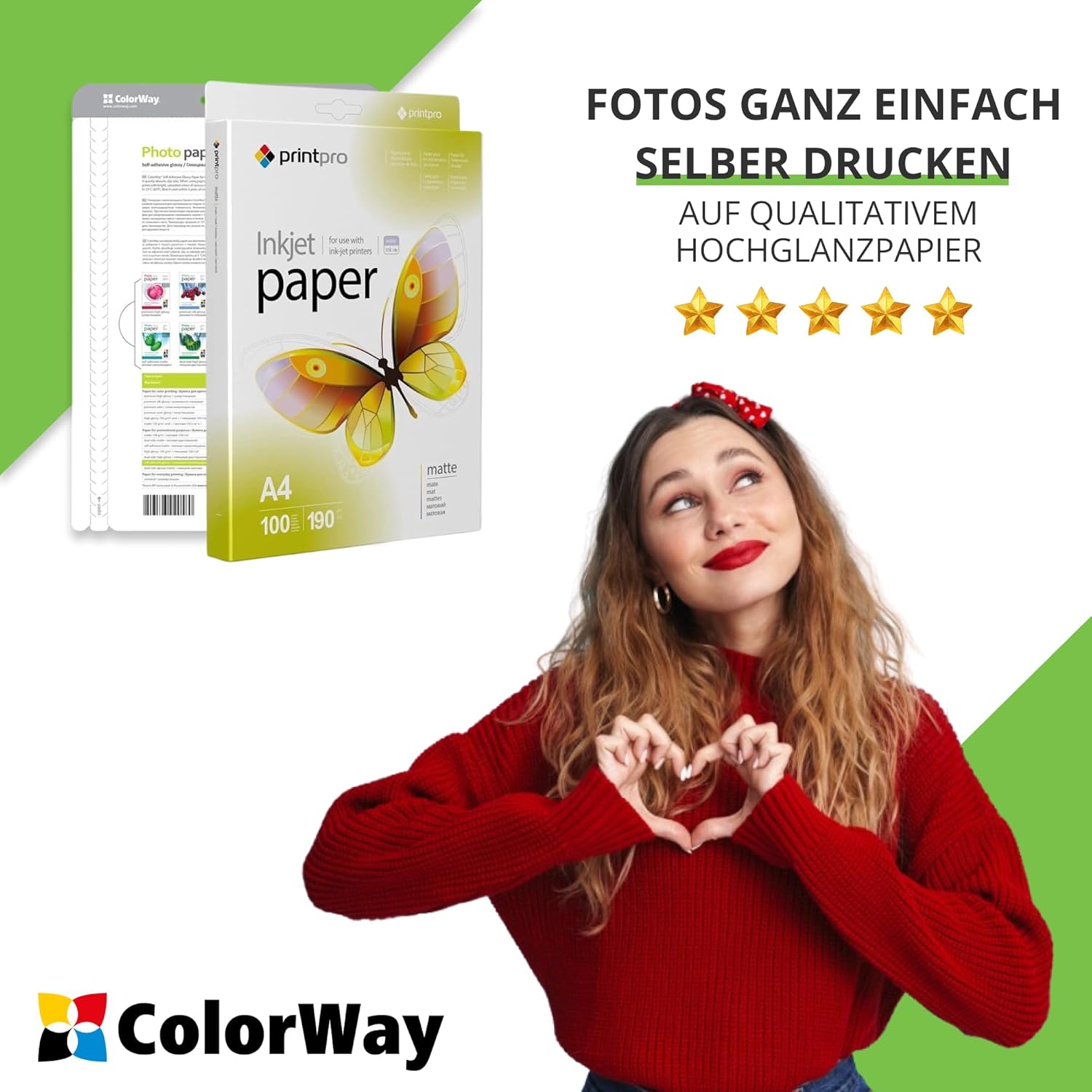 Colorway Printpro Photo Paper Matt 190 g/m² 100 Sheets A4 Instant Dry Waterproof for All Inkjet Printers – Bild 3