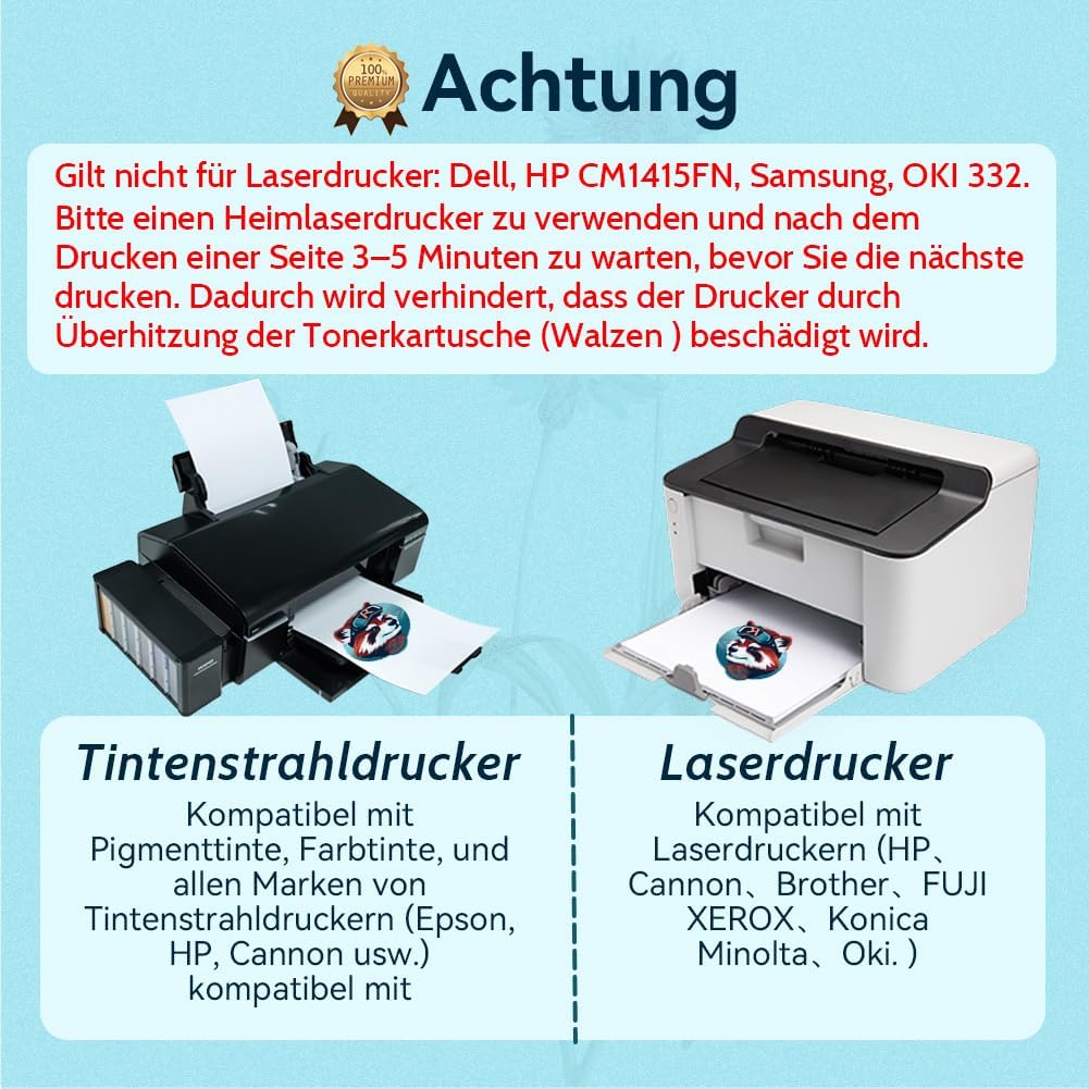 TransOurDream 40 x A4 + 4 A3 Silicone Paper, Real Inkjet / Laser Transfer Film, Textile Film for Inkjet Printers, Laser Printers, Printable Iron-On Film for Light T-Shirts, Transfer Paper – Bild 2