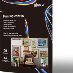 Printable Canvas A4 20 Sheets for Inkjet Printers 400gsm 100% Polycotton White Simulation Canvas Waterproof and Tear Resistant